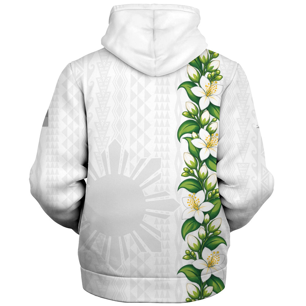 Philippines Filipinos Sherpa Hoodie Sampaguita Flower Tribal Polynesian Sun Island Style