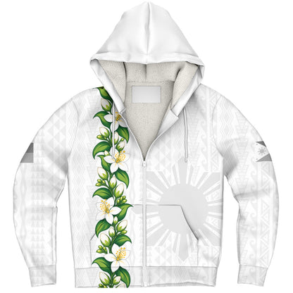 Philippines Filipinos Sherpa Hoodie Sampaguita Flower Tribal Polynesian Sun Island Style