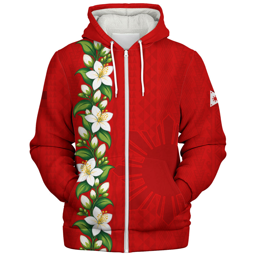 Philippines Filipinos Sherpa Hoodie Sampaguita Flower Tribal Polynesian Sun Island Style