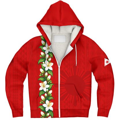 Philippines Filipinos Sherpa Hoodie Sampaguita Flower Tribal Polynesian Sun Island Style
