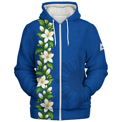 Philippines Filipinos Sherpa Hoodie Sampaguita Flower Tribal Polynesian Sun Island Style