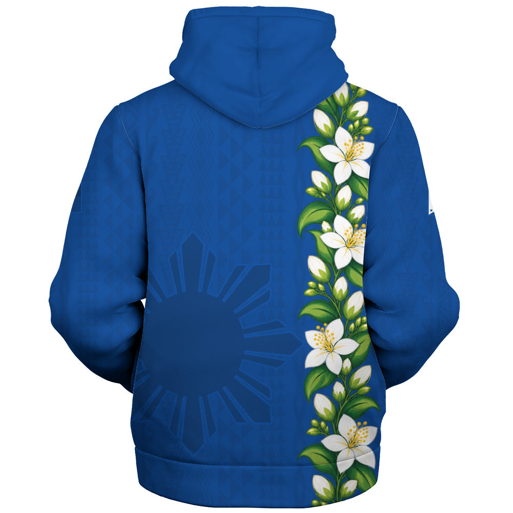 Philippines Filipinos Sherpa Hoodie Sampaguita Flower Tribal Polynesian Sun Island Style