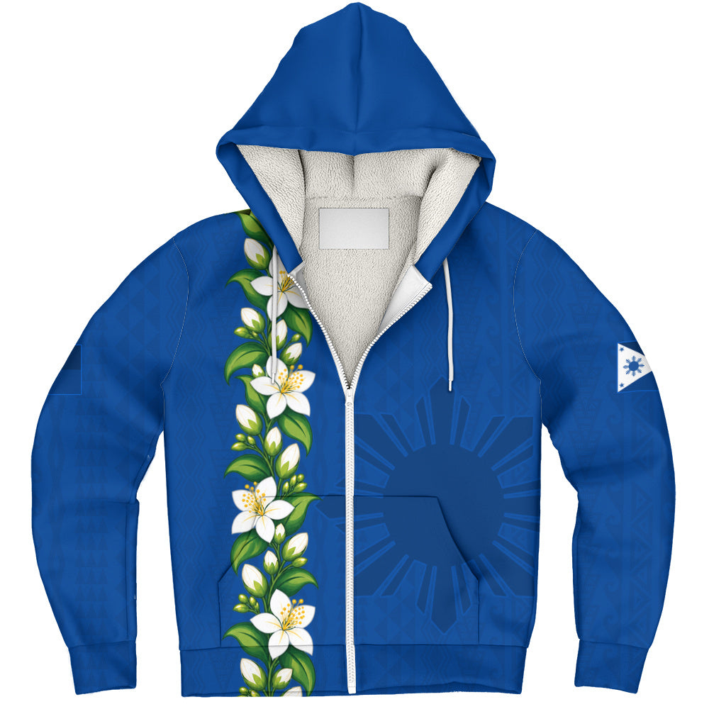 Philippines Filipinos Sherpa Hoodie Sampaguita Flower Tribal Polynesian Sun Island Style
