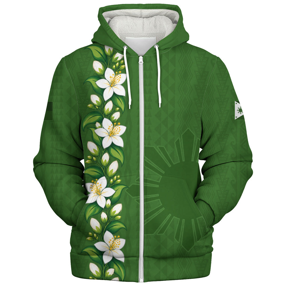 Philippines Filipinos Sherpa Hoodie Sampaguita Flower Tribal Polynesian Sun Island Style