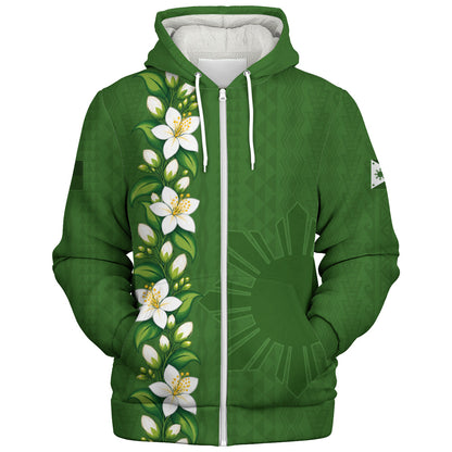 Philippines Filipinos Sherpa Hoodie Sampaguita Flower Tribal Polynesian Sun Island Style