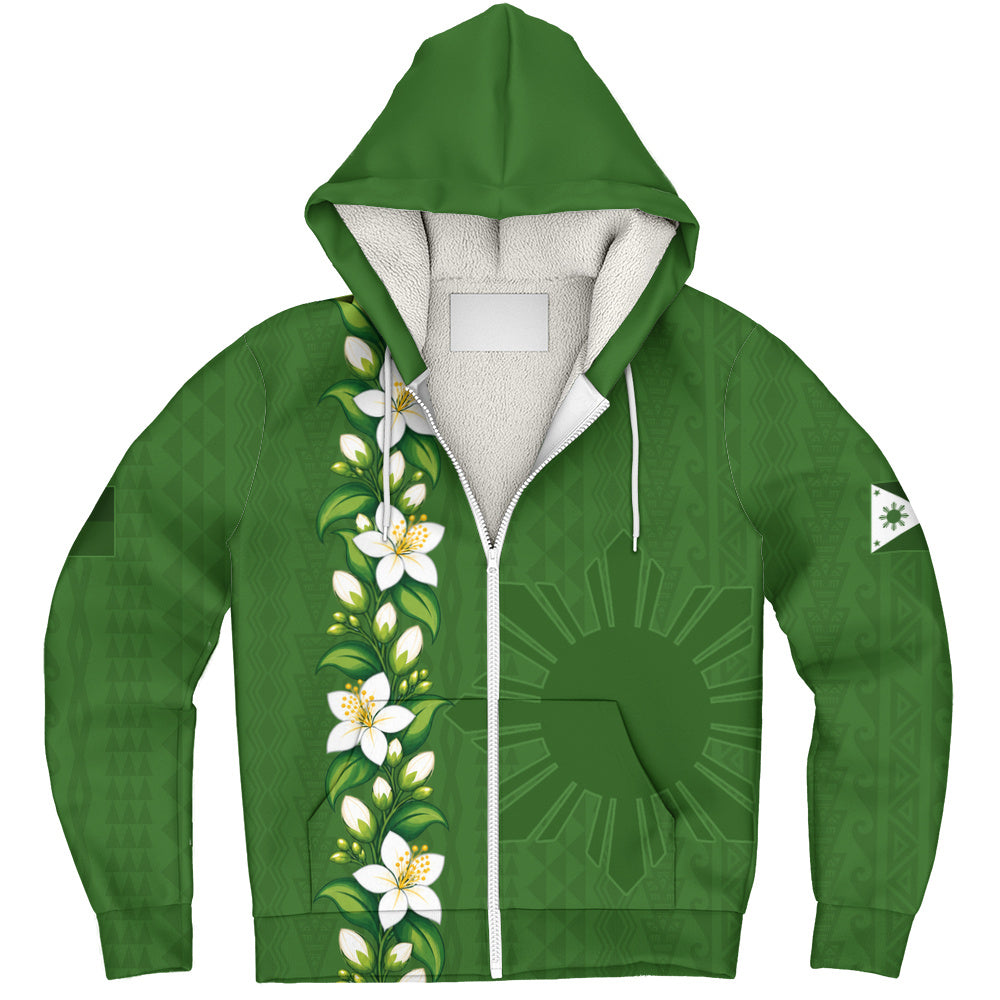 Philippines Filipinos Sherpa Hoodie Sampaguita Flower Tribal Polynesian Sun Island Style