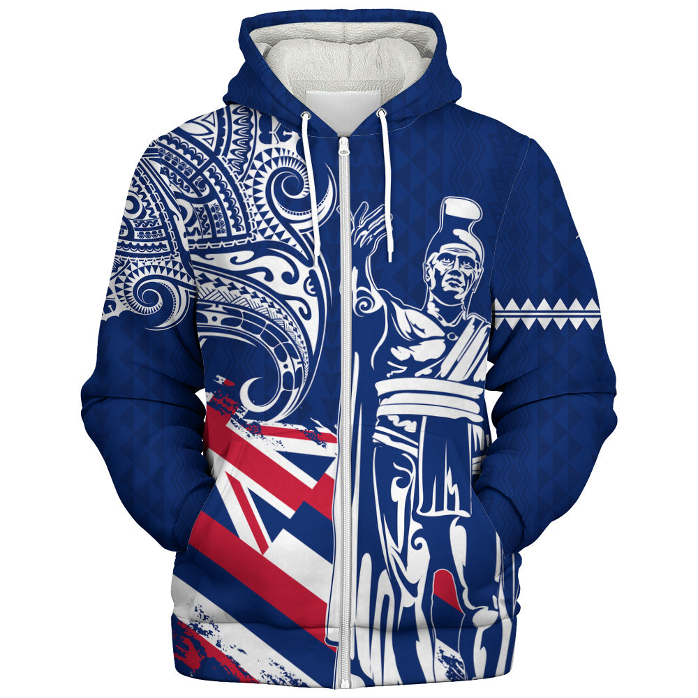 Hawaii Sherpa Hoodie King Kamehameha Hawaiian Flag Polynesian Pride
