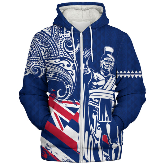 Hawaii Sherpa Hoodie King Kamehameha Hawaiian Flag Polynesian Pride