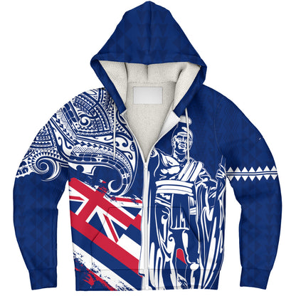 Hawaii Sherpa Hoodie King Kamehameha Hawaiian Flag Polynesian Pride