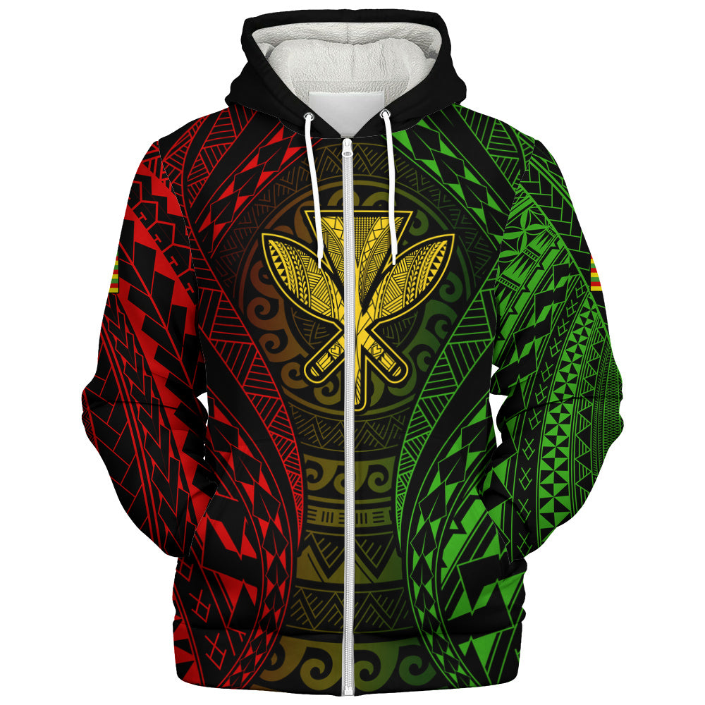 Hawaii Sherpa Hoodie Kanaka Maoli Flag Tribal Tattoo Pattern