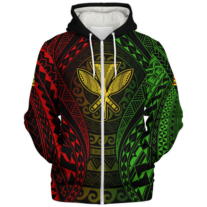 Hawaii Sherpa Hoodie Kanaka Maoli Flag Tribal Tattoo Pattern