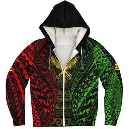 Hawaii Sherpa Hoodie Kanaka Maoli Flag Tribal Tattoo Pattern