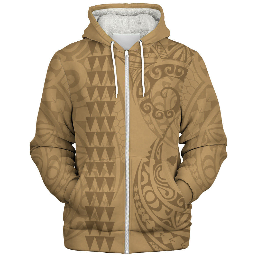 Hawaii Sherpa Hoodie Map Kakau Style Golden