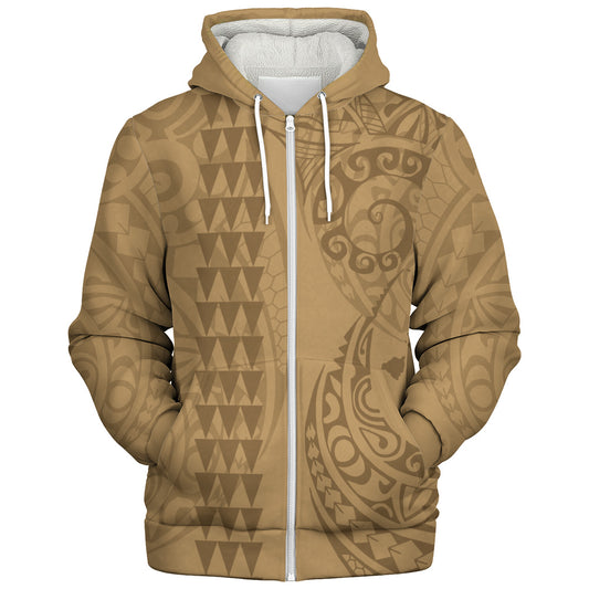 Hawaii Sherpa Hoodie Map Kakau Style Golden