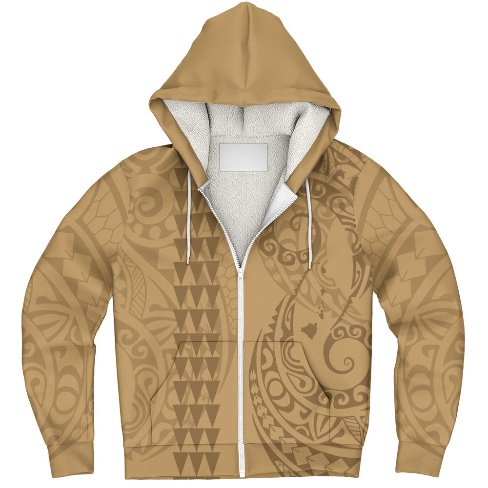 Hawaii Sherpa Hoodie Map Kakau Style Golden