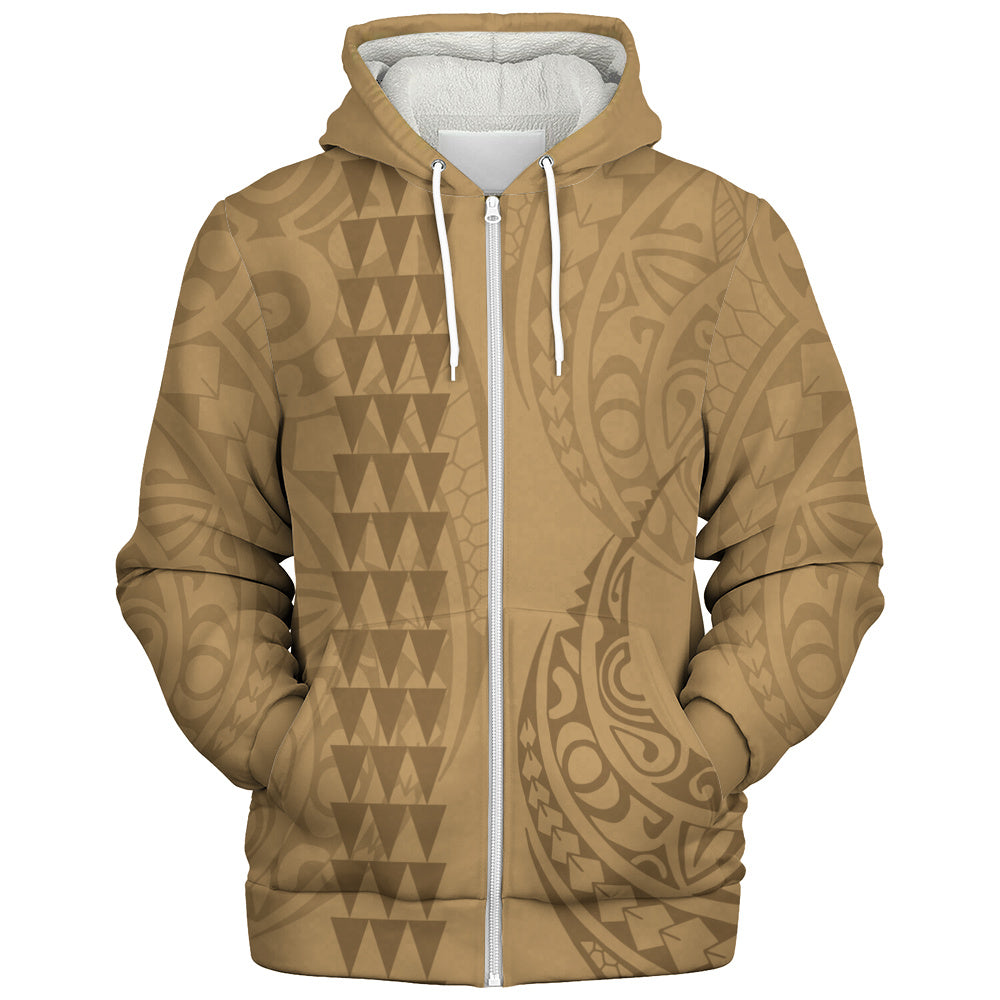 Hawaii Sherpa Hoodie Only Polynesian Kakau Style Golden