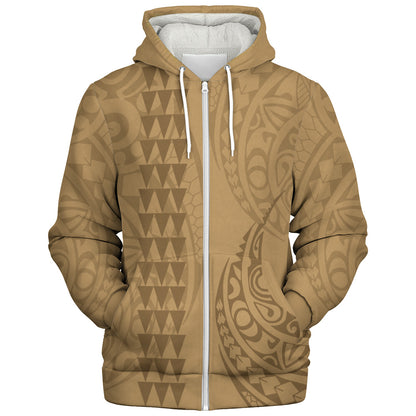 Hawaii Sherpa Hoodie Only Polynesian Kakau Style Golden