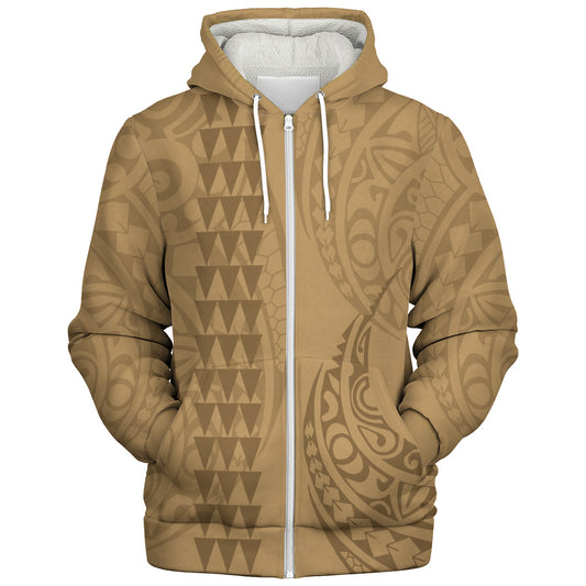 Hawaii Sherpa Hoodie Only Polynesian Kakau Style Golden