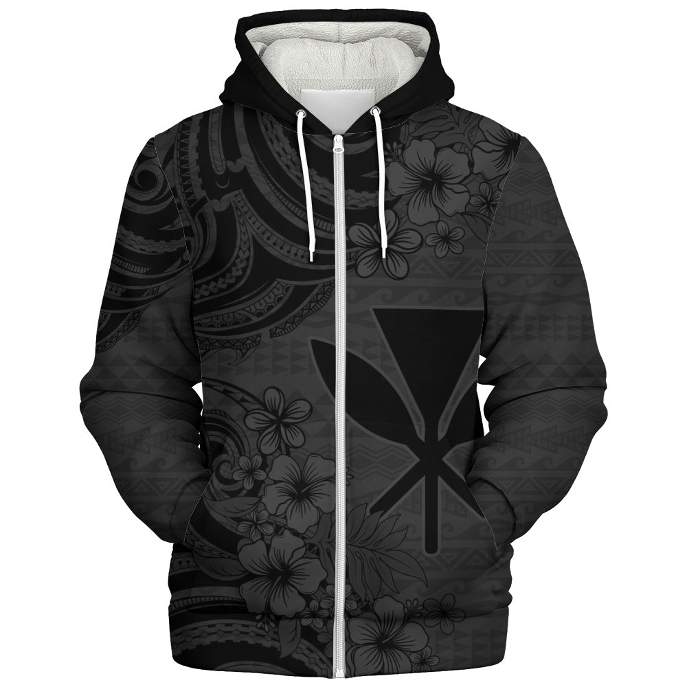 Hawaii Sherpa Hoodie Kanaka Maoli Hibiscus Polynesian Tribal Print Style