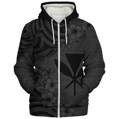 Hawaii Sherpa Hoodie Kanaka Maoli Hibiscus Polynesian Tribal Print Style