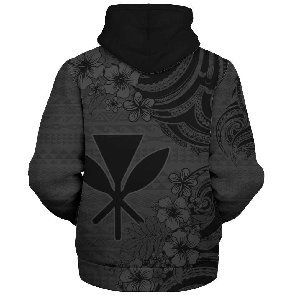 Hawaii Sherpa Hoodie Kanaka Maoli Hibiscus Polynesian Tribal Print Style