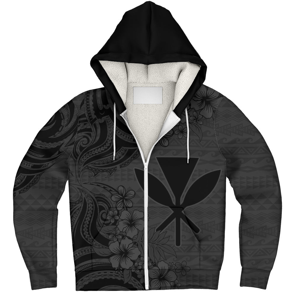 Hawaii Sherpa Hoodie Kanaka Maoli Hibiscus Polynesian Tribal Print Style