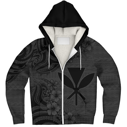 Hawaii Sherpa Hoodie Kanaka Maoli Hibiscus Polynesian Tribal Print Style