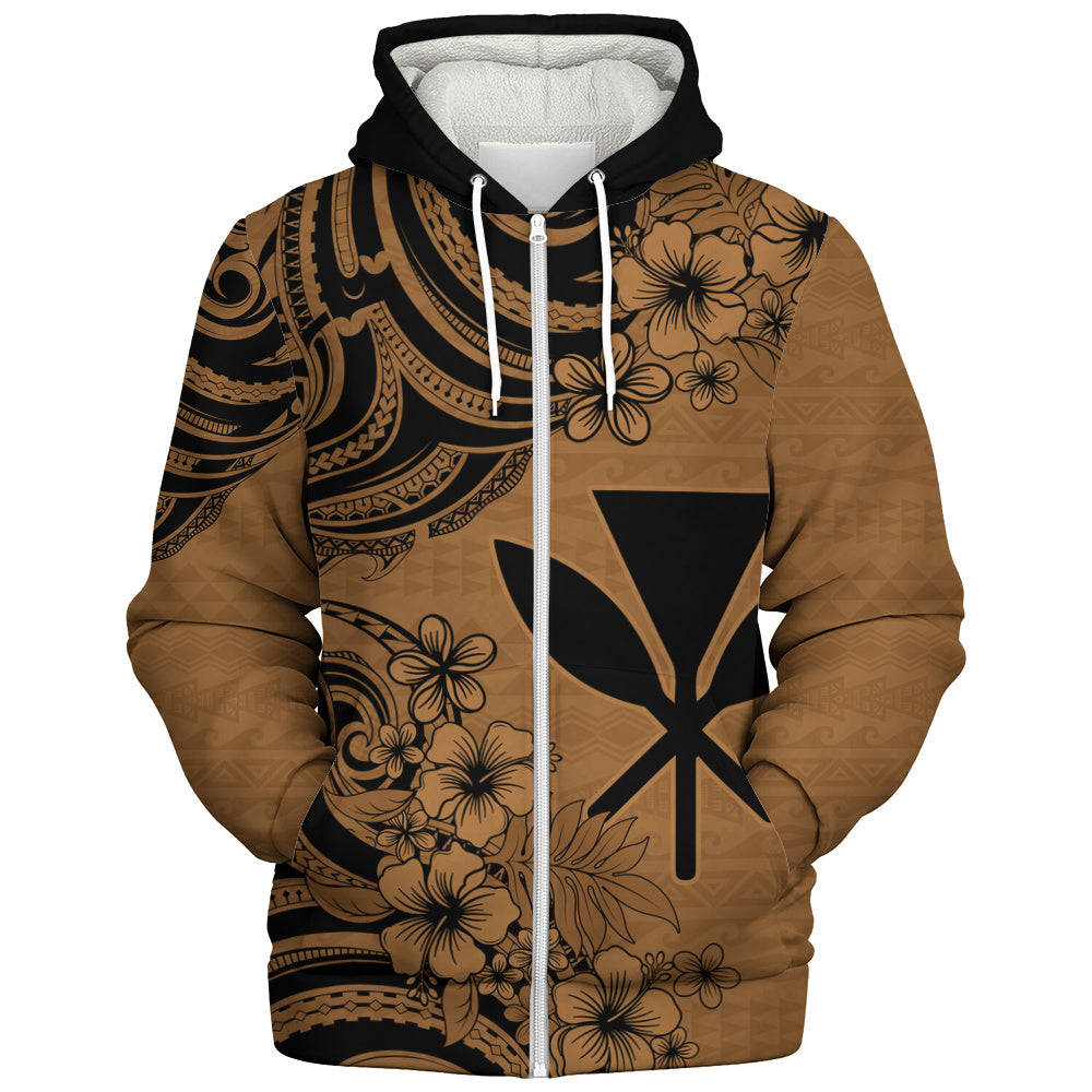 Hawaii Sherpa Hoodie Kanaka Maoli Hibiscus Polynesian Tribal Print Style