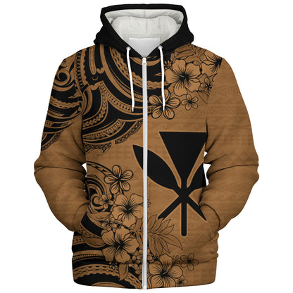 Hawaii Sherpa Hoodie Kanaka Maoli Hibiscus Polynesian Tribal Print Style
