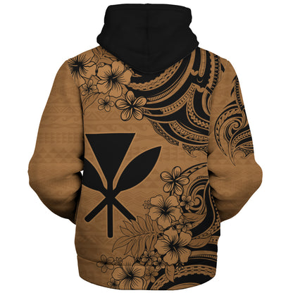 Hawaii Sherpa Hoodie Kanaka Maoli Hibiscus Polynesian Tribal Print Style