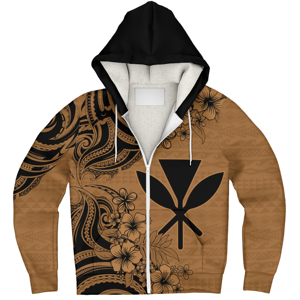Hawaii Sherpa Hoodie Kanaka Maoli Hibiscus Polynesian Tribal Print Style