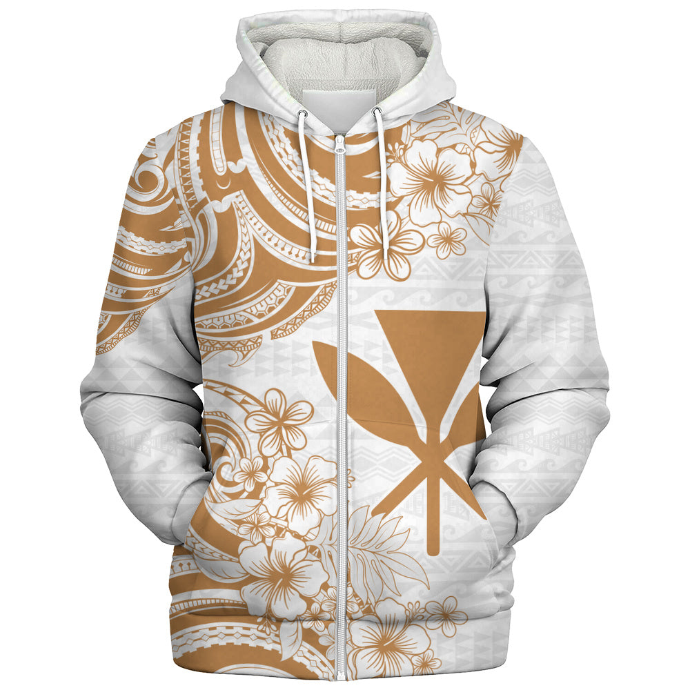 Hawaii Sherpa Hoodie Kanaka Maoli Hibiscus Polynesian Tribal Print Style