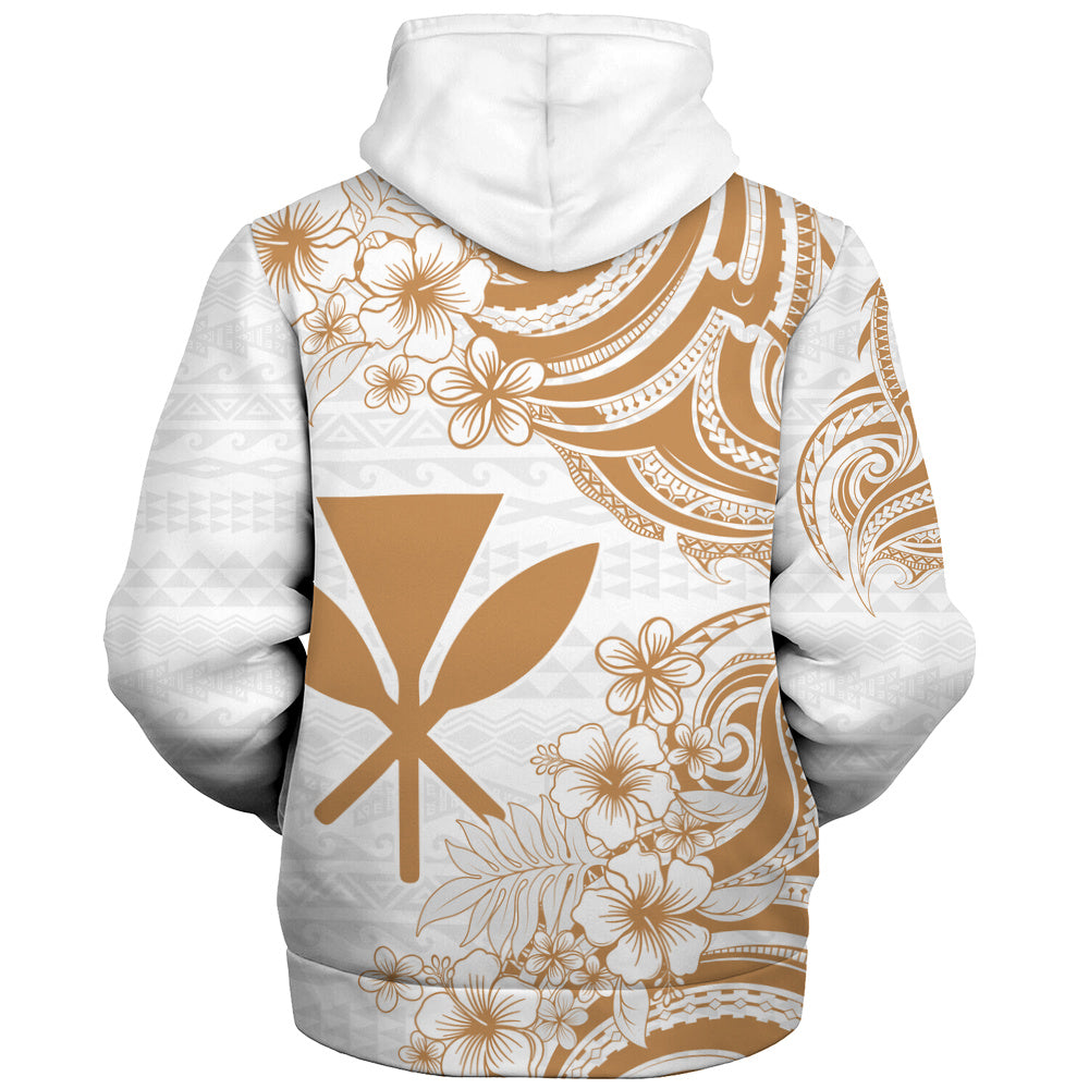 Hawaii Sherpa Hoodie Kanaka Maoli Hibiscus Polynesian Tribal Print Style