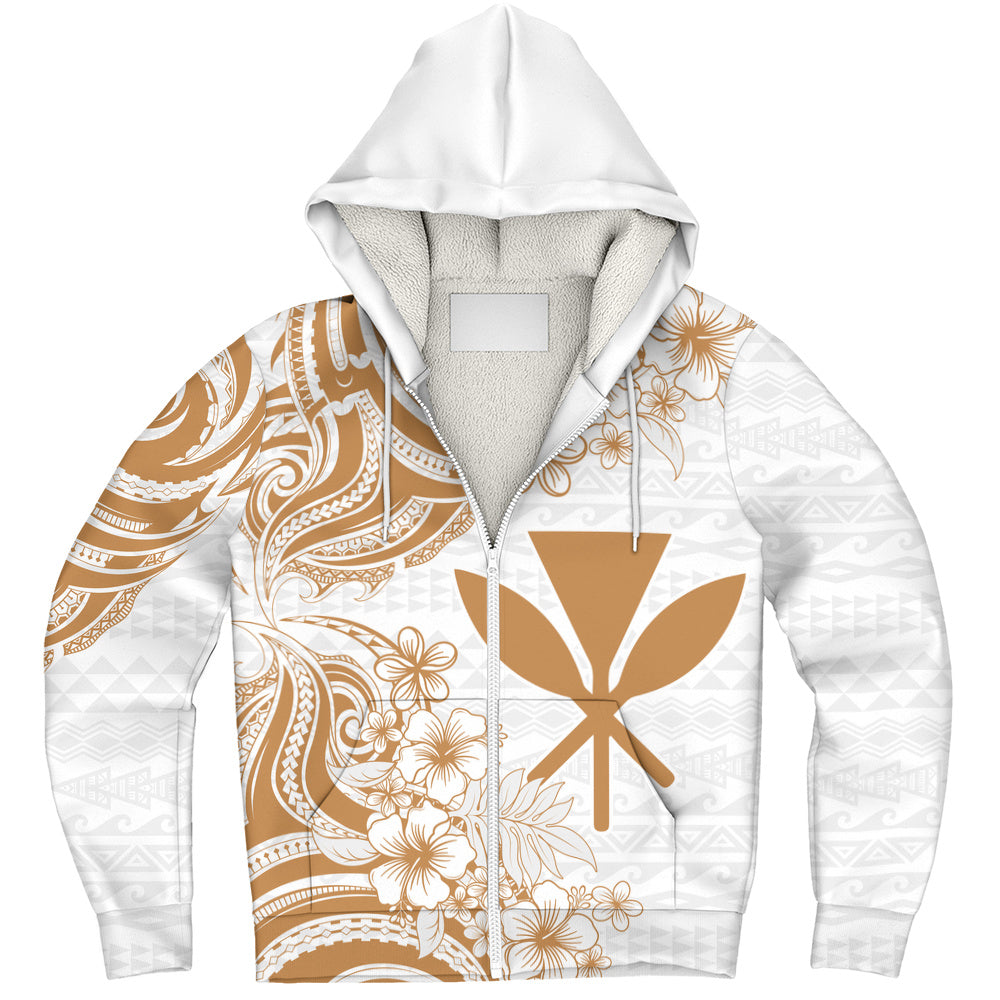 Hawaii Sherpa Hoodie Kanaka Maoli Hibiscus Polynesian Tribal Print Style