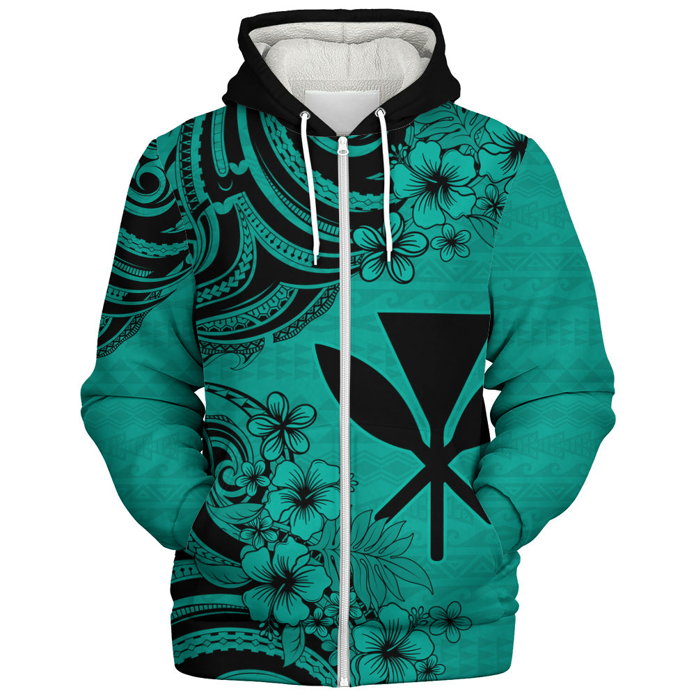Hawaii Sherpa Hoodie Kanaka Maoli Hibiscus Polynesian Tribal Print Style