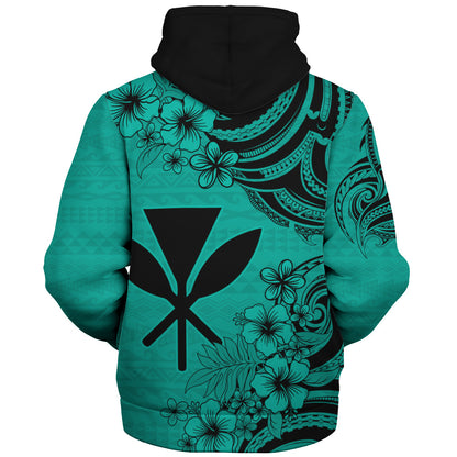 Hawaii Sherpa Hoodie Kanaka Maoli Hibiscus Polynesian Tribal Print Style