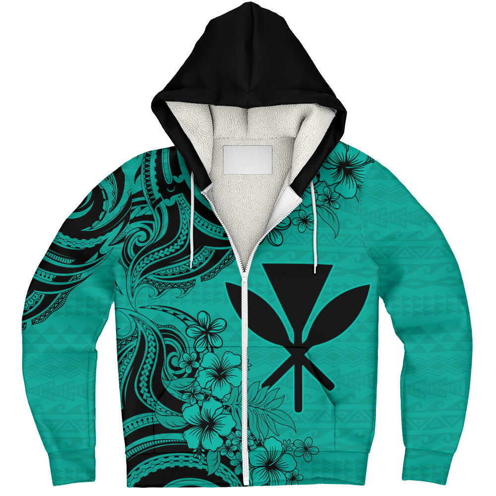 Hawaii Sherpa Hoodie Kanaka Maoli Hibiscus Polynesian Tribal Print Style