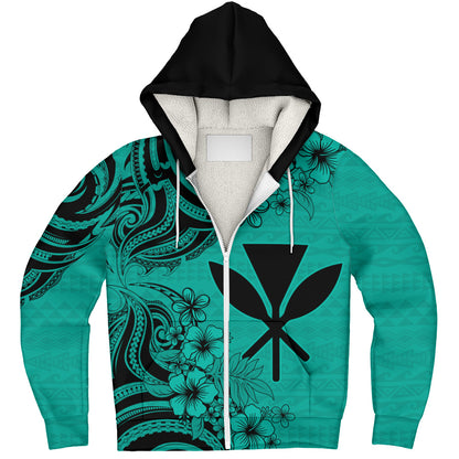 Hawaii Sherpa Hoodie Kanaka Maoli Hibiscus Polynesian Tribal Print Style