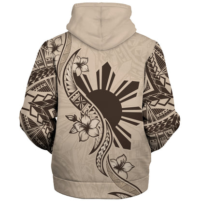 Philippines Filipinos Sherpa Hoodie Sun and Sampaguita Flower Tribal Pattern