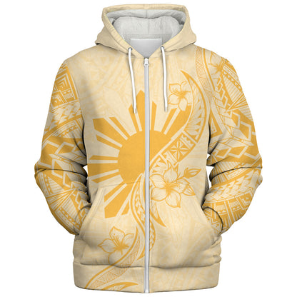 Philippines Filipinos Sherpa Hoodie Sun and Sampaguita Flower Tribal Pattern