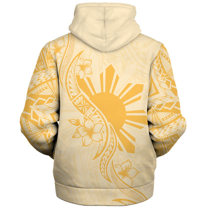 Philippines Filipinos Sherpa Hoodie Sun and Sampaguita Flower Tribal Pattern