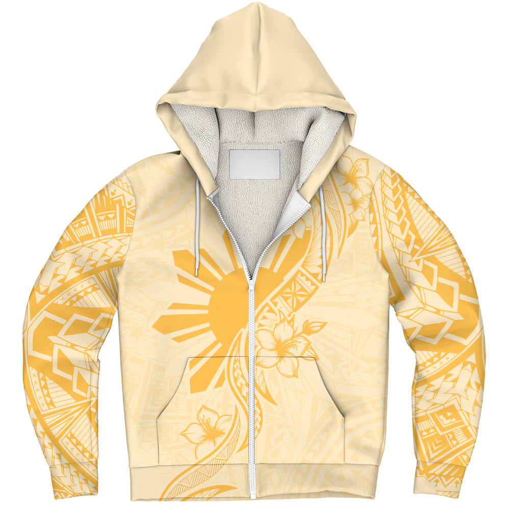 Philippines Filipinos Sherpa Hoodie Sun and Sampaguita Flower Tribal Pattern