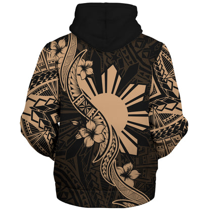 Philippines Filipinos Sherpa Hoodie Sun and Sampaguita Flower Tribal Pattern