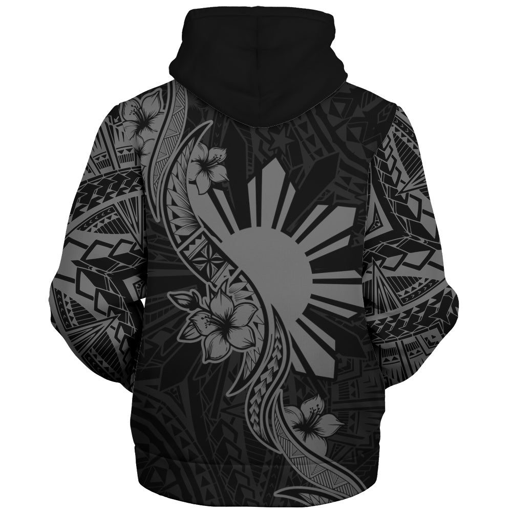 Philippines Filipinos Sherpa Hoodie Sun and Sampaguita Flower Tribal Pattern