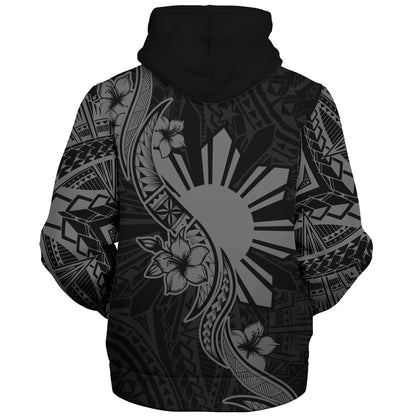 Philippines Filipinos Sherpa Hoodie Sun and Sampaguita Flower Tribal Pattern