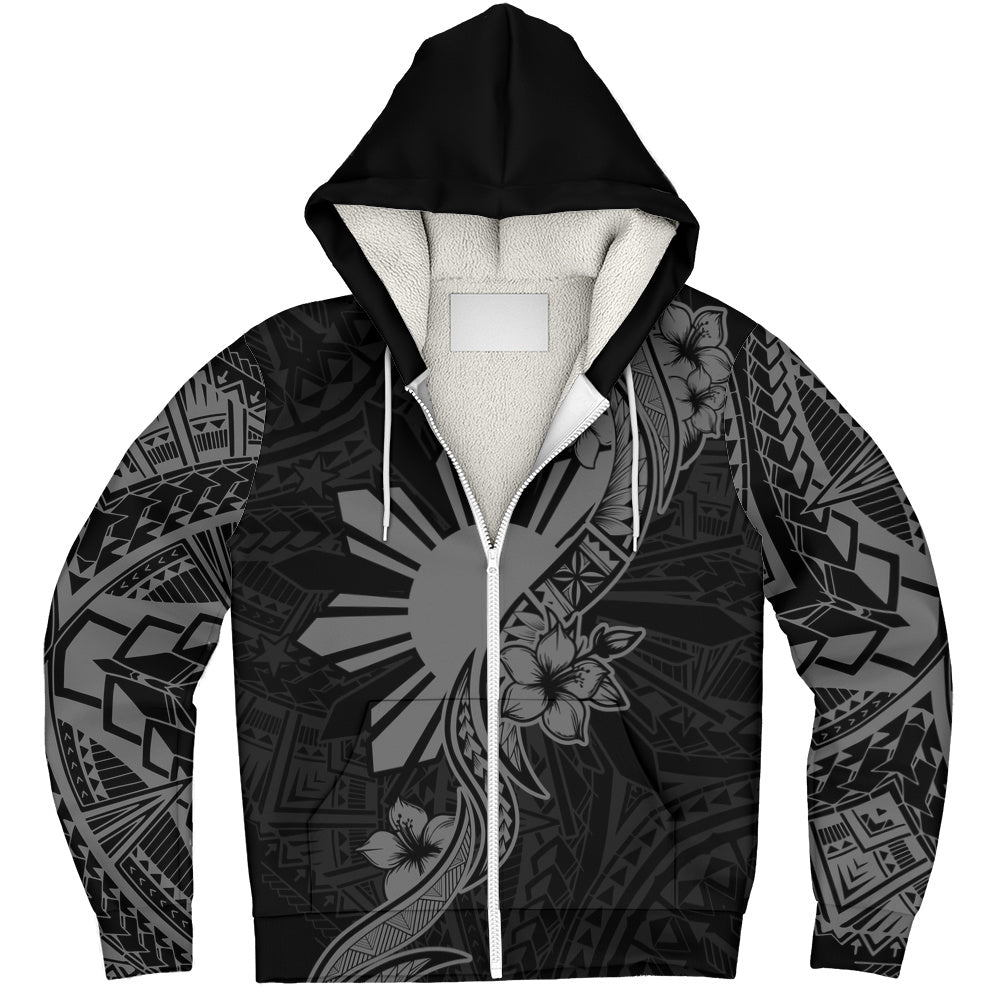 Philippines Filipinos Sherpa Hoodie Sun and Sampaguita Flower Tribal Pattern