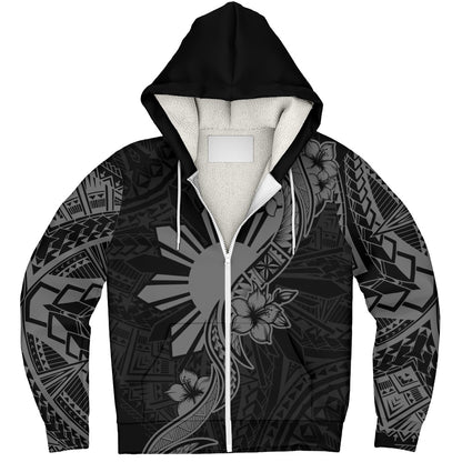 Philippines Filipinos Sherpa Hoodie Sun and Sampaguita Flower Tribal Pattern