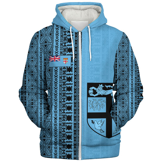 Fiji Sherpa Hoodie Fijian Flag National Crest Masi Tribal Heritage