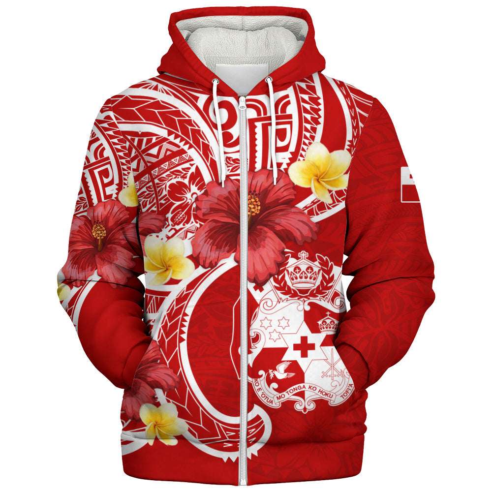 Tonga Sherpa Hoodie Royal Kingdom Crest Hibiscus Polynesian Tribal Heritage