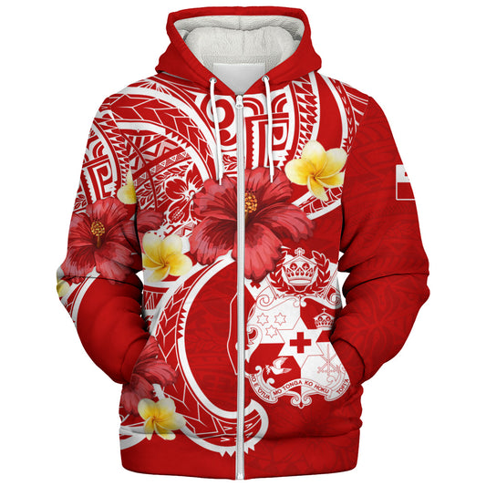 Tonga Sherpa Hoodie Royal Kingdom Crest Hibiscus Polynesian Tribal Heritage
